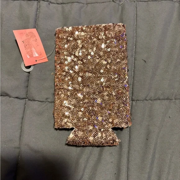 Glittery Gold Sequined Skinny Drink Sleeve - Picture 2 of 4